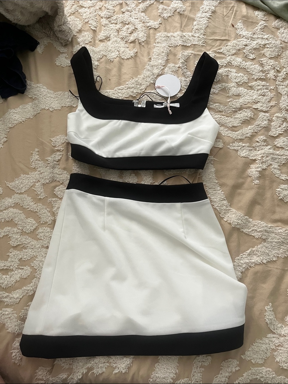 NWT more to come black and white mini skirt set